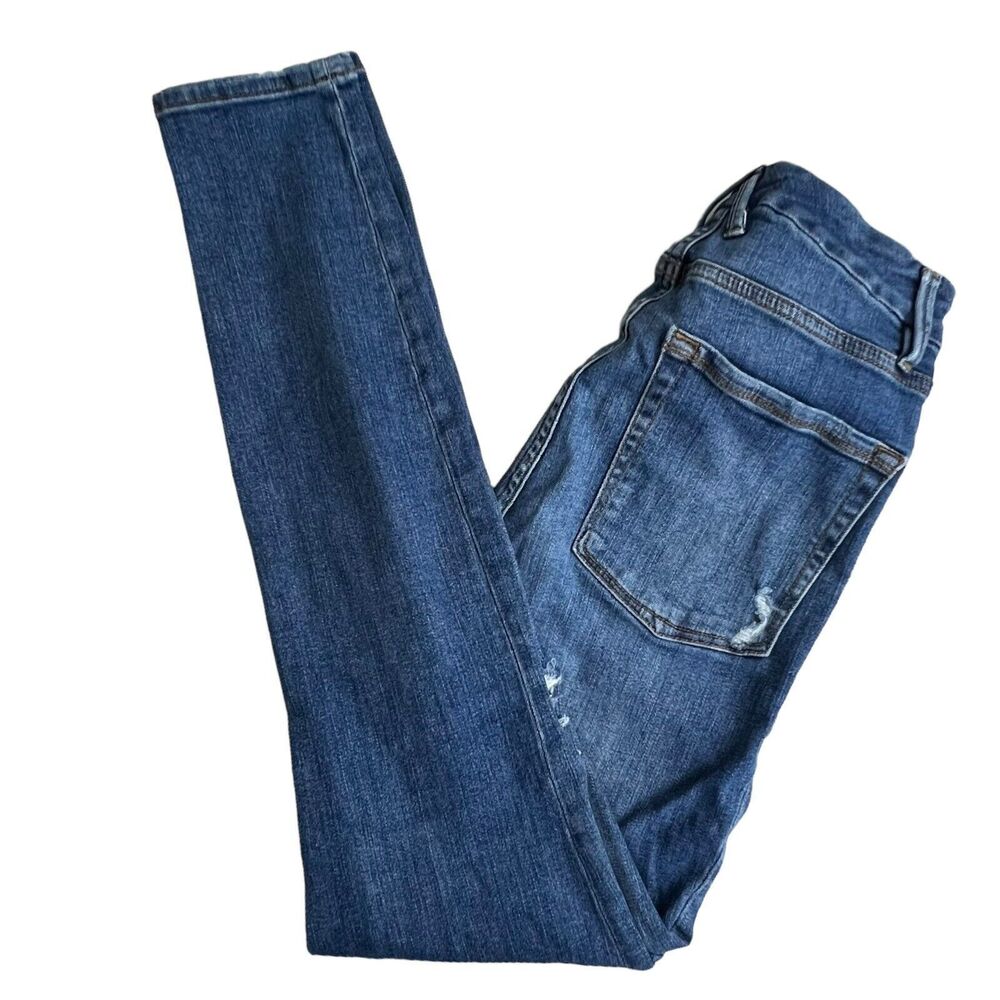 Good American Womens Medium Wash High Rise Distressed Good Waist Skinny Jeans 2